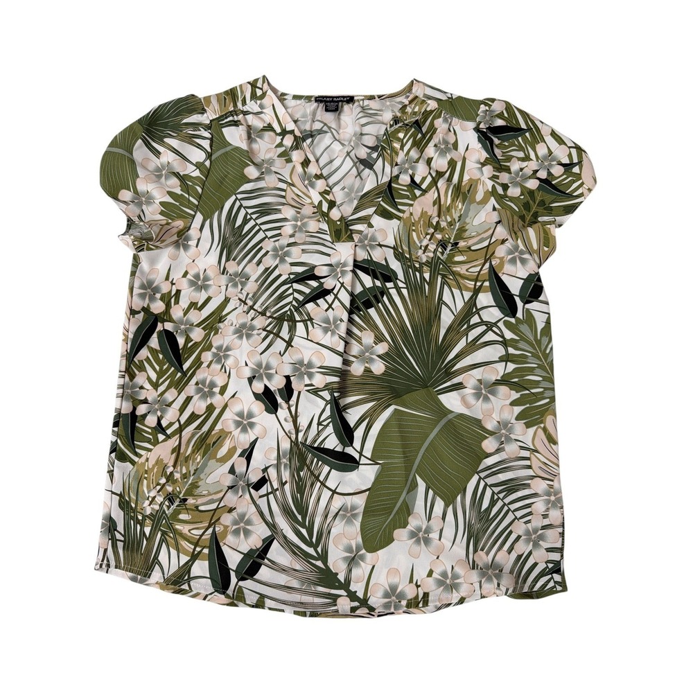 Hilary Radley Blouse Womens XS Tropical Floral Palm Print V Neck Short Sleeve